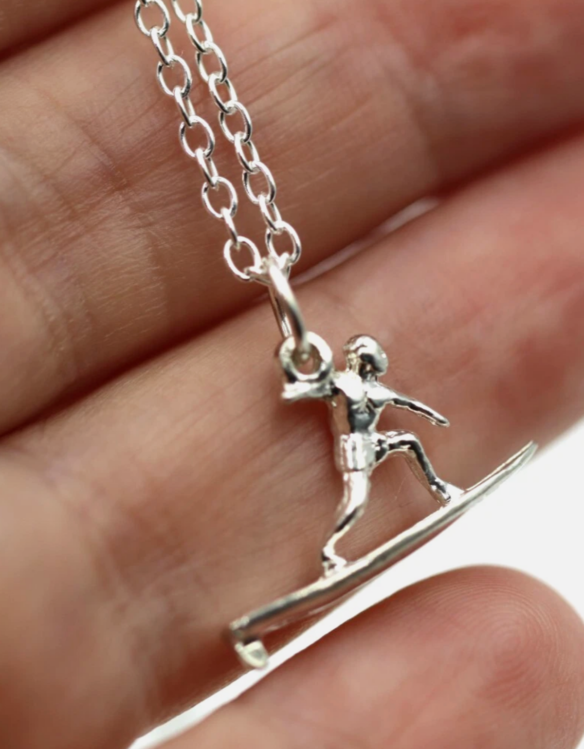 Surf Chain Sterling Silver 925 Surfer Surf Pendant Charm + 45cm Necklace Chain ...