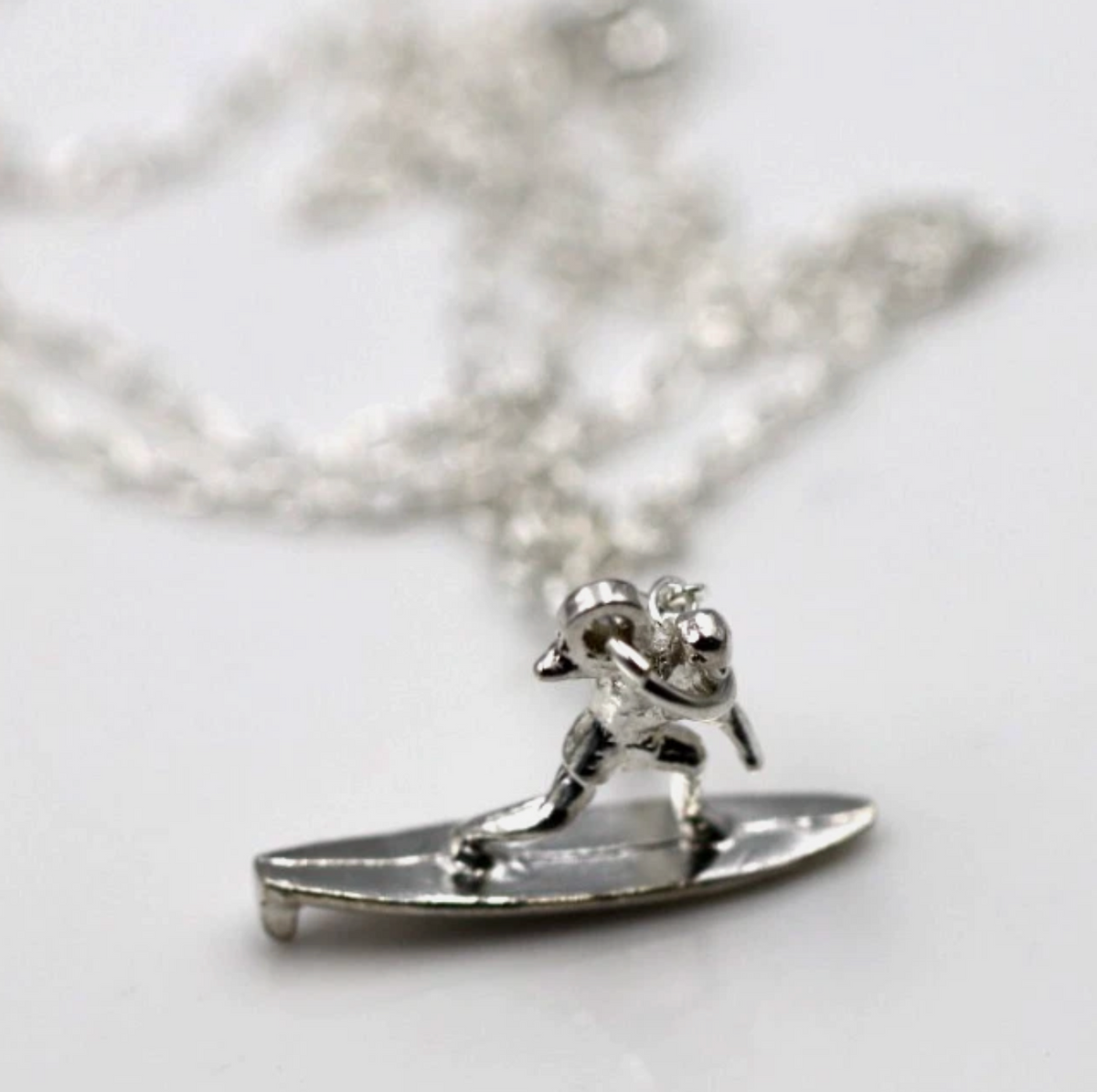 Surf Chain Sterling Silver 925 Surfer Surf Pendant Charm + 45cm Necklace Chain ...