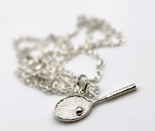Sterling Silver 925 Tennis Racquet Ball Bat Pendant Charm +45cm Chain