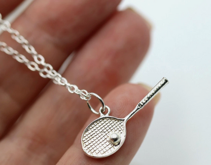 Sterling Silver 925 Tennis Racquet Ball Bat Pendant Charm +45cm Chain