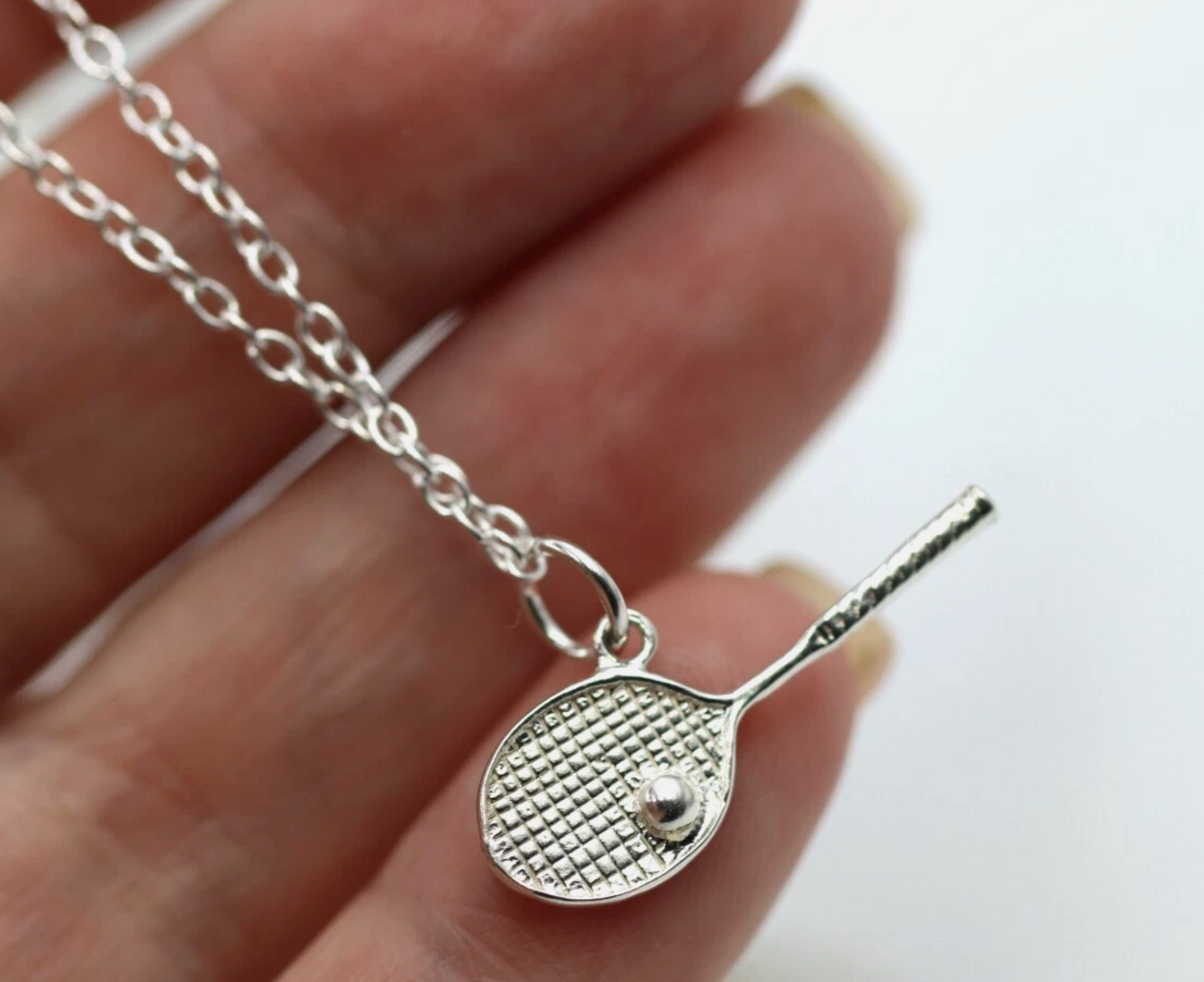 Sterling Silver 925 Tennis Racquet Ball Bat Pendant Charm +45cm Chain