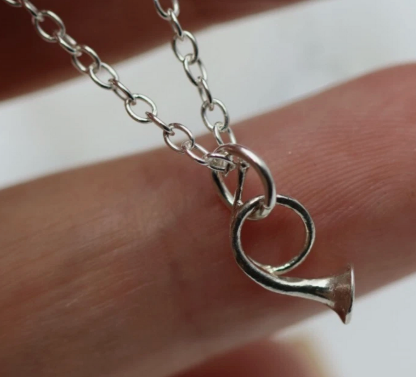 Sterling Silver 925 Small French Horn Pipe Pendant Charm + 45cm Chain