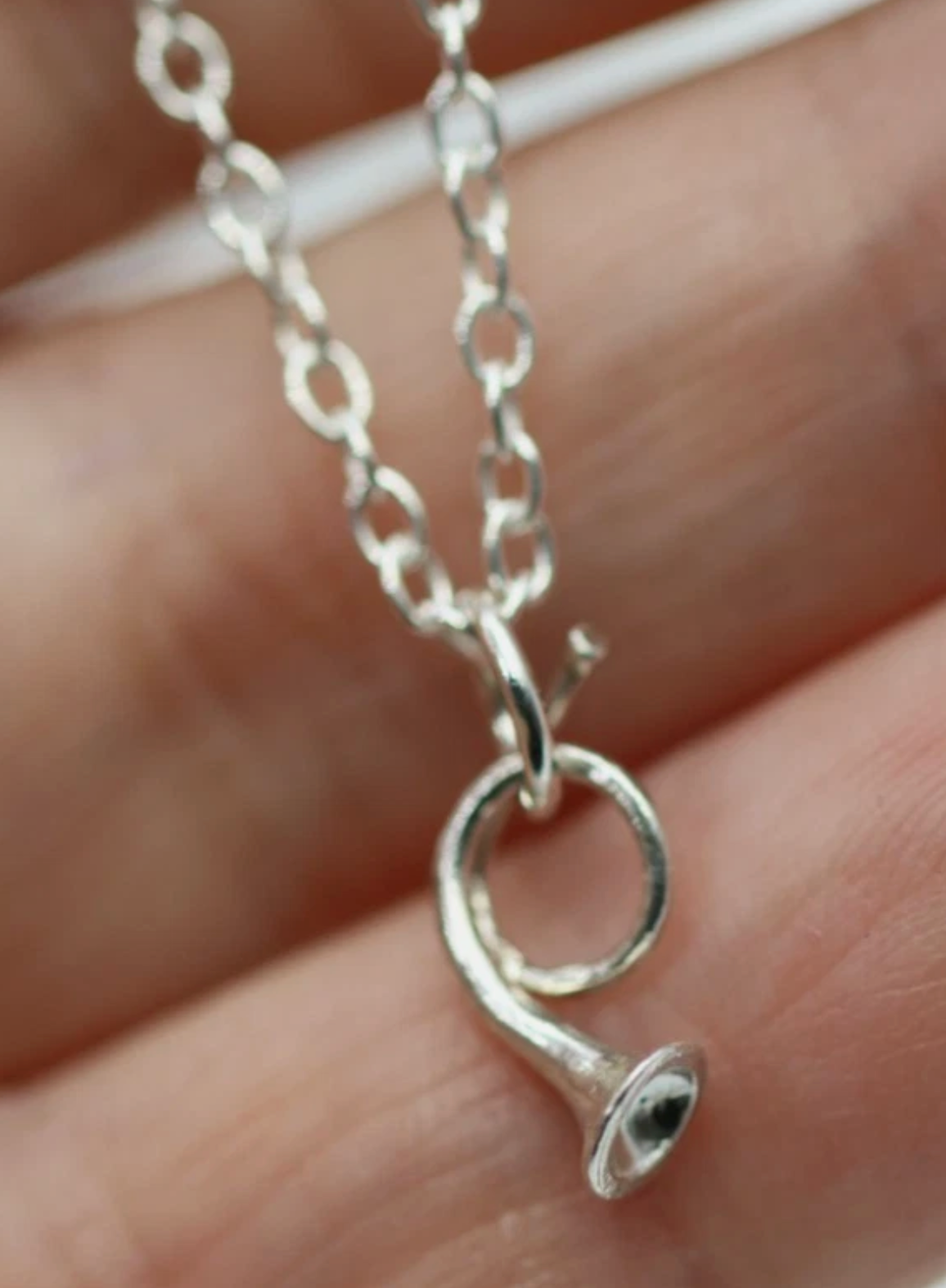 Sterling Silver 925 Small French Horn Pipe Pendant Charm + 45cm Chain