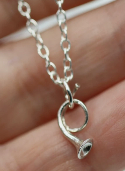 Sterling Silver 925 Small French Horn Pipe Pendant Charm + 45cm Chain