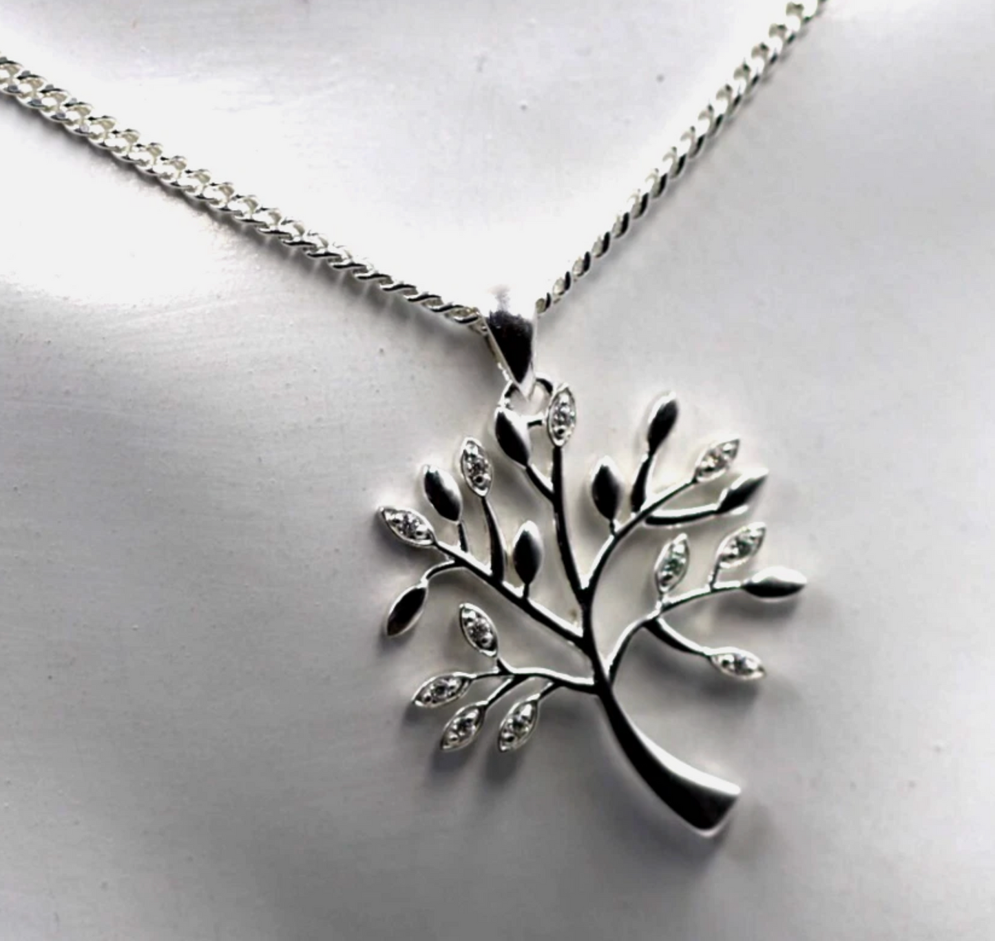 Sterling Silver 925 CZ Tree of Life Pendant Necklace Chain 55cm