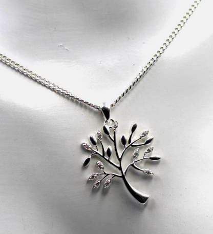 Sterling Silver 925 CZ Tree of Life Pendant Necklace Chain 55cm