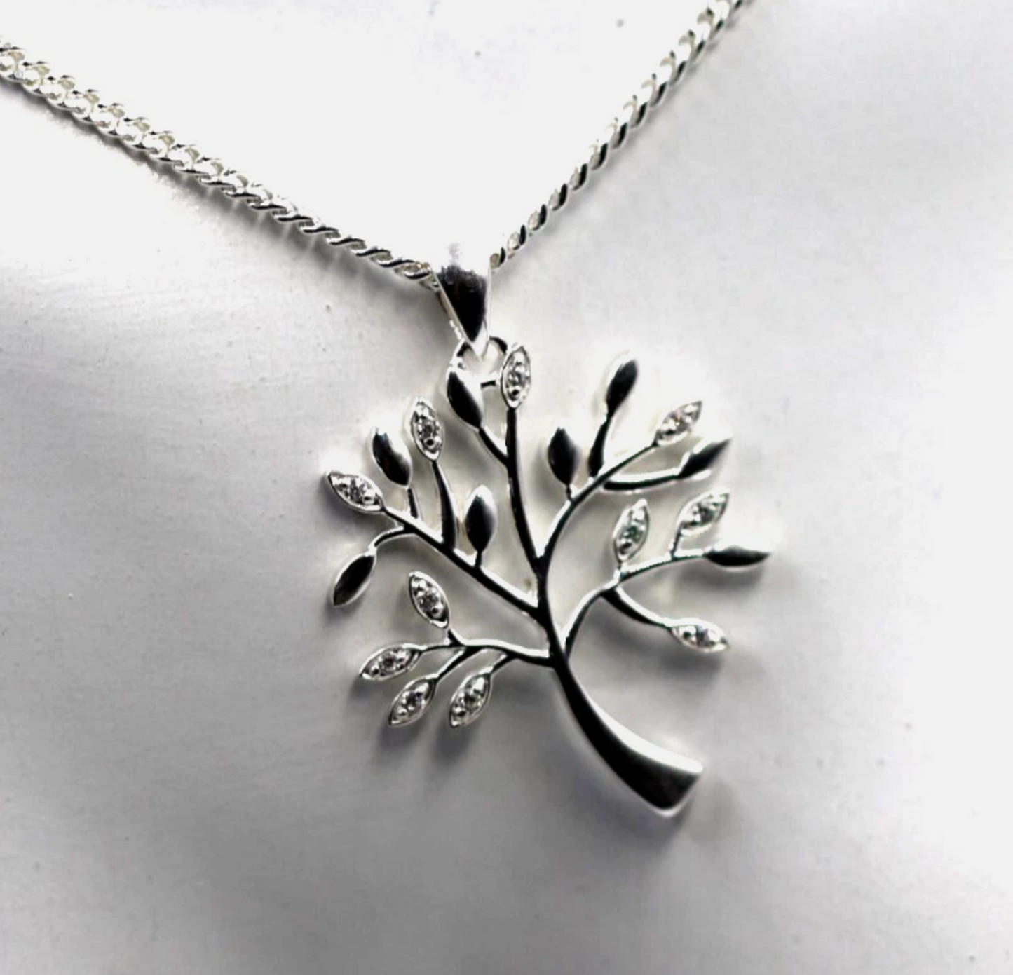Sterling Silver 925 CZ Tree of Life Pendant Necklace Chain 55cm