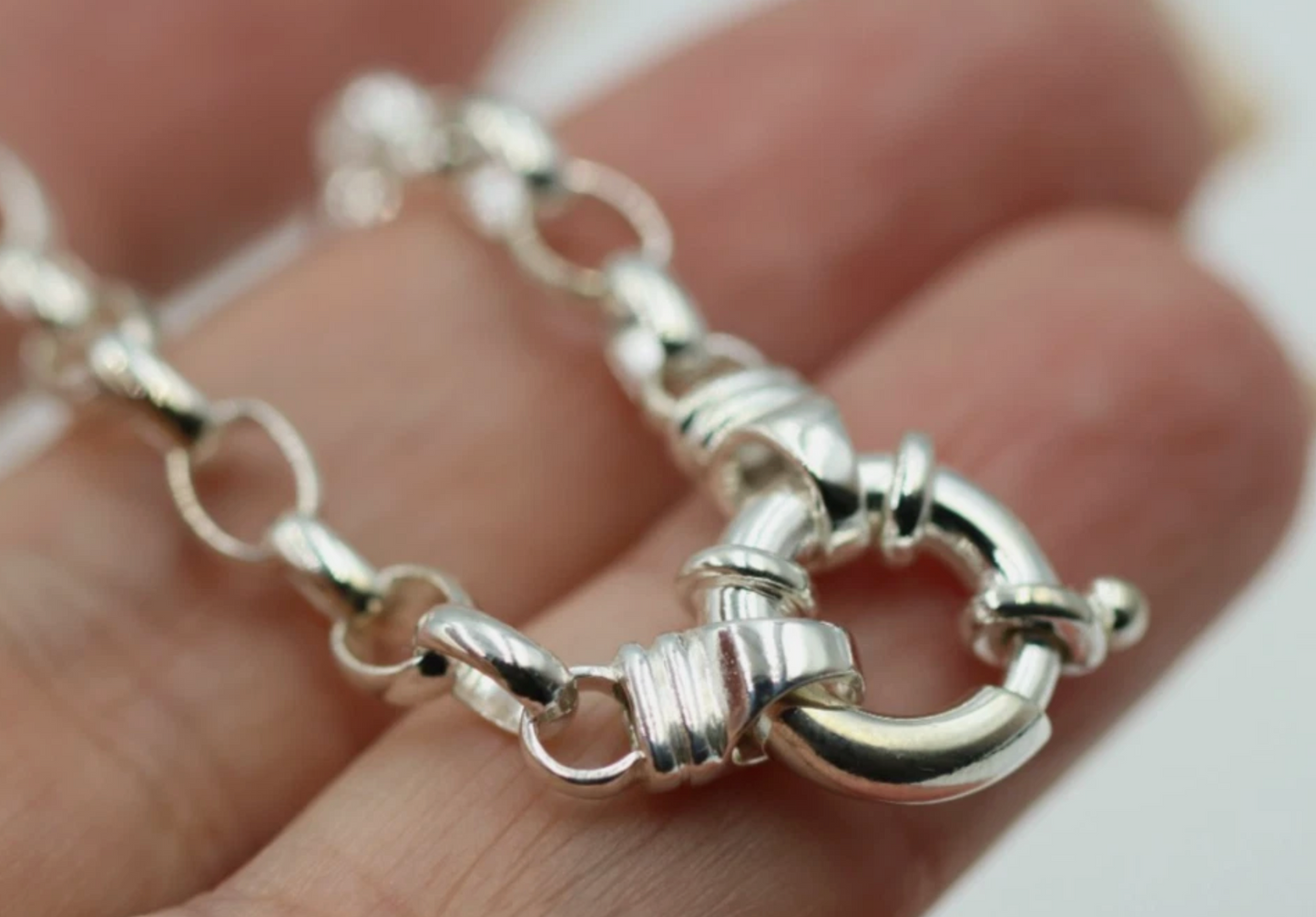 Kaedesigns 925 Sterling Silver Belcher bracelet with Bolt Ring 20cm