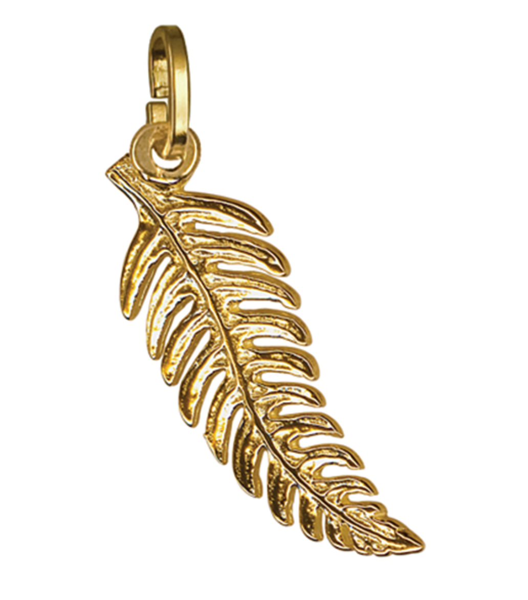 Genuine 9ct Yellow Gold Solid New Zealand Fern Leaf Charm / Pendant