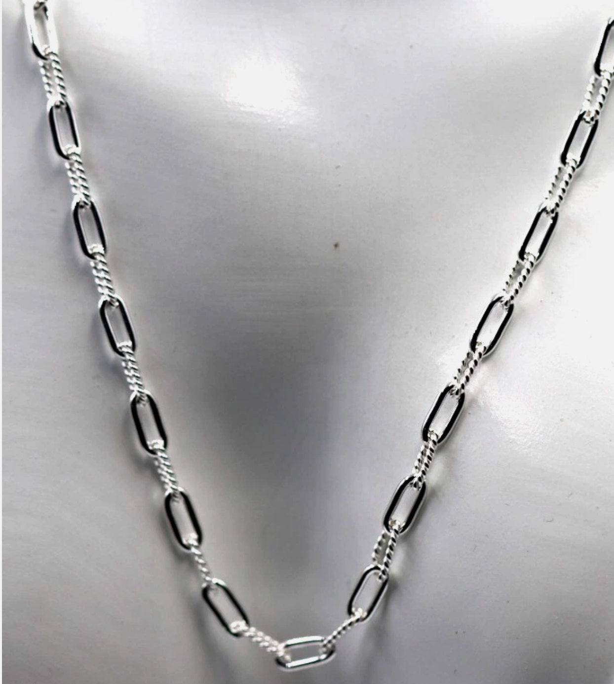 Sterling Silver 925 Fancy Paperclip Links Chain Necklace 48cm or 58cm