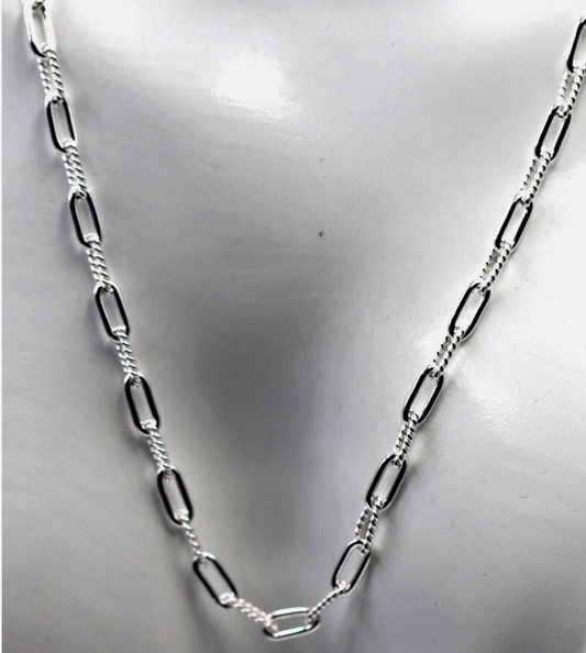 Sterling Silver 925 Fancy Paperclip Links Chain Necklace 48cm or 58cm