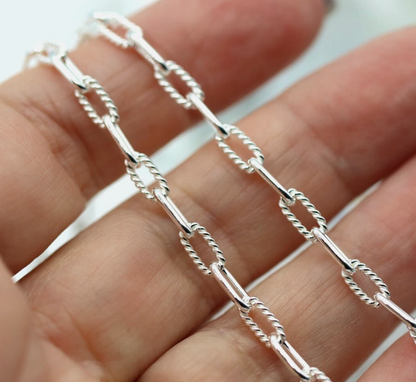 Sterling Silver 925 Fancy Paperclip Links Chain Necklace 48cm or 58cm