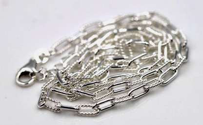 Sterling Silver 925 Fancy Paperclip Links Chain Necklace 48cm or 58cm