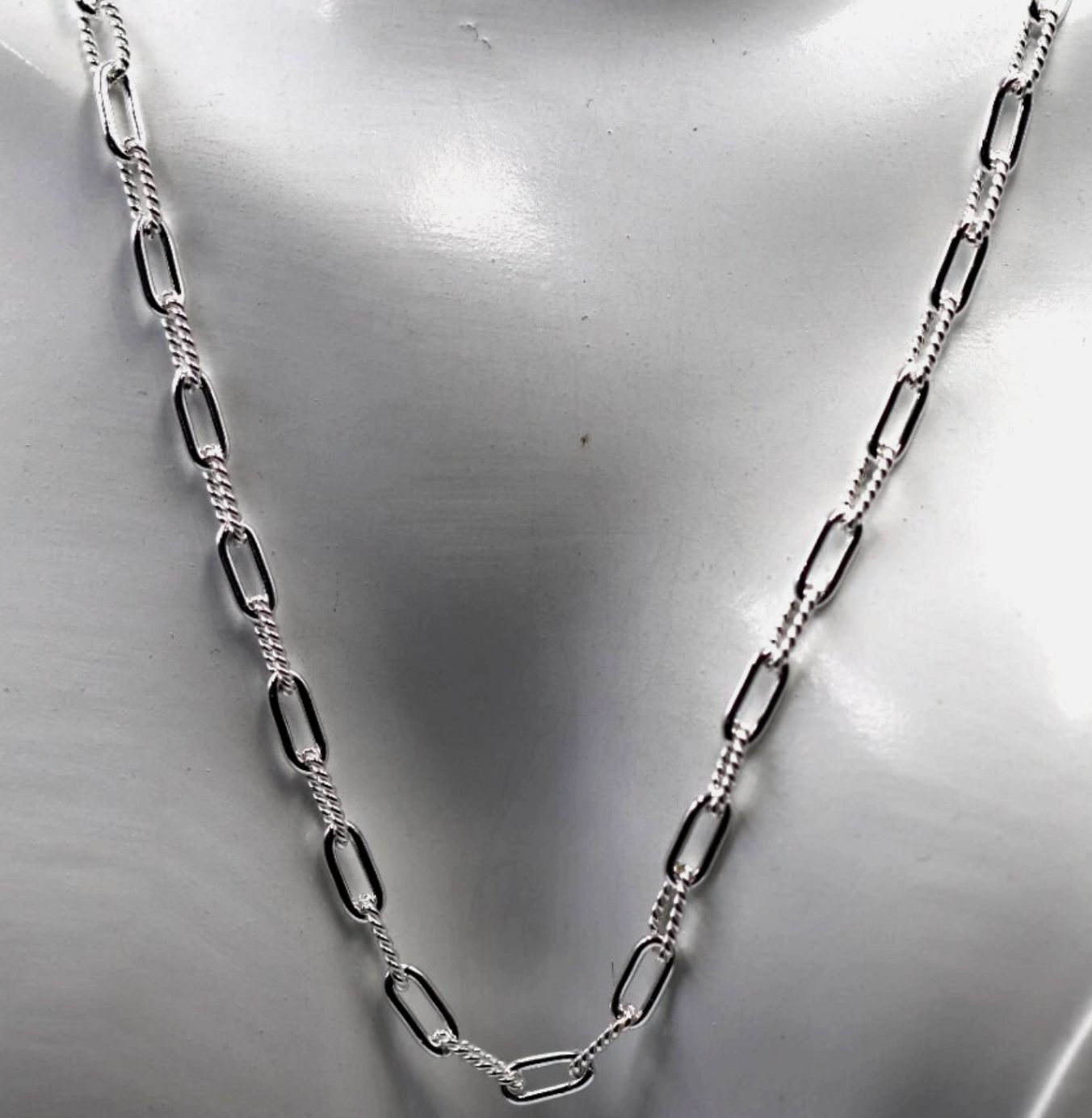 Sterling Silver 925 Fancy Paperclip Links Chain Necklace 48cm or 58cm