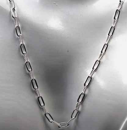 Sterling Silver 925 Fancy Paperclip Links Chain Necklace 48cm or 58cm