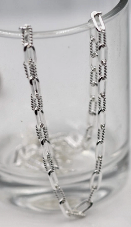 Sterling Silver 925 Fancy Paperclip Links Chain Necklace 48cm or 58cm