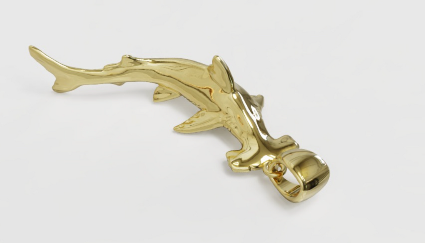 Genuine Solid 9ct Yellow, Rose or White Gold Hammerhead Shark Pendant / Charm