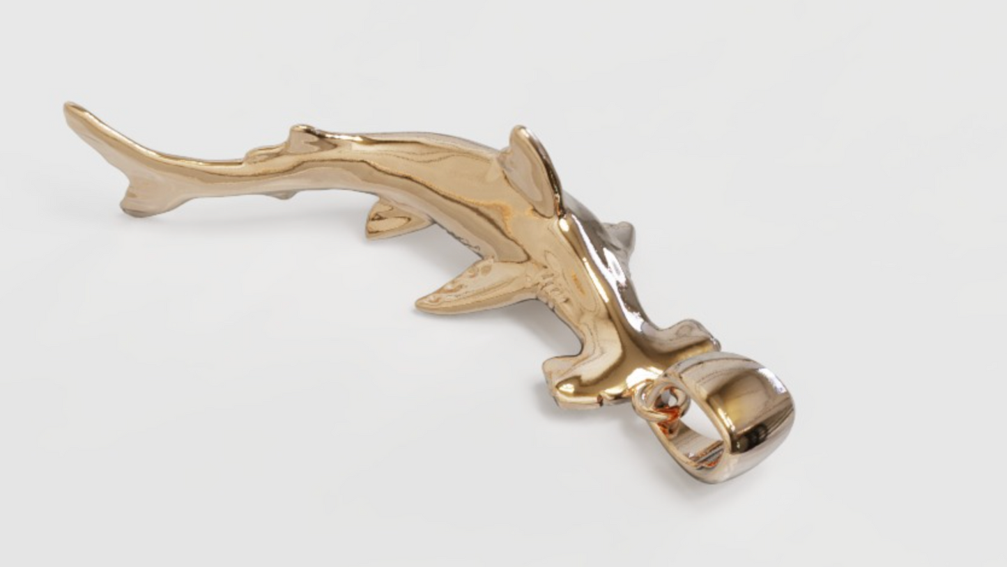 Genuine Solid 9ct Yellow, Rose or White Gold Hammerhead Shark Pendant / Charm