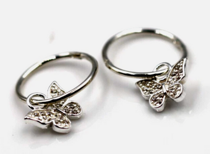 Sterling Silver 925 Sleepers Hinged Hoops Earrings + Butterfly Charms