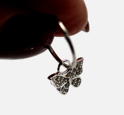 Sterling Silver 925 Sleepers Hinged Hoops Earrings + Butterfly Charms