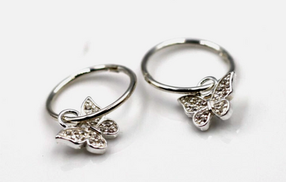 Sterling Silver 925 Sleepers Hinged Hoops Earrings + Butterfly Charms
