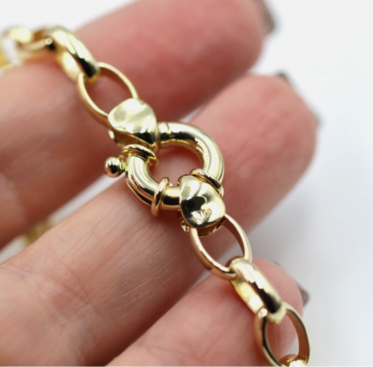 Genuine New Solid 18ct 18k Yellow, Rose or White Gold Oval Belcher Link 19cm Bolt Ring Bracelet