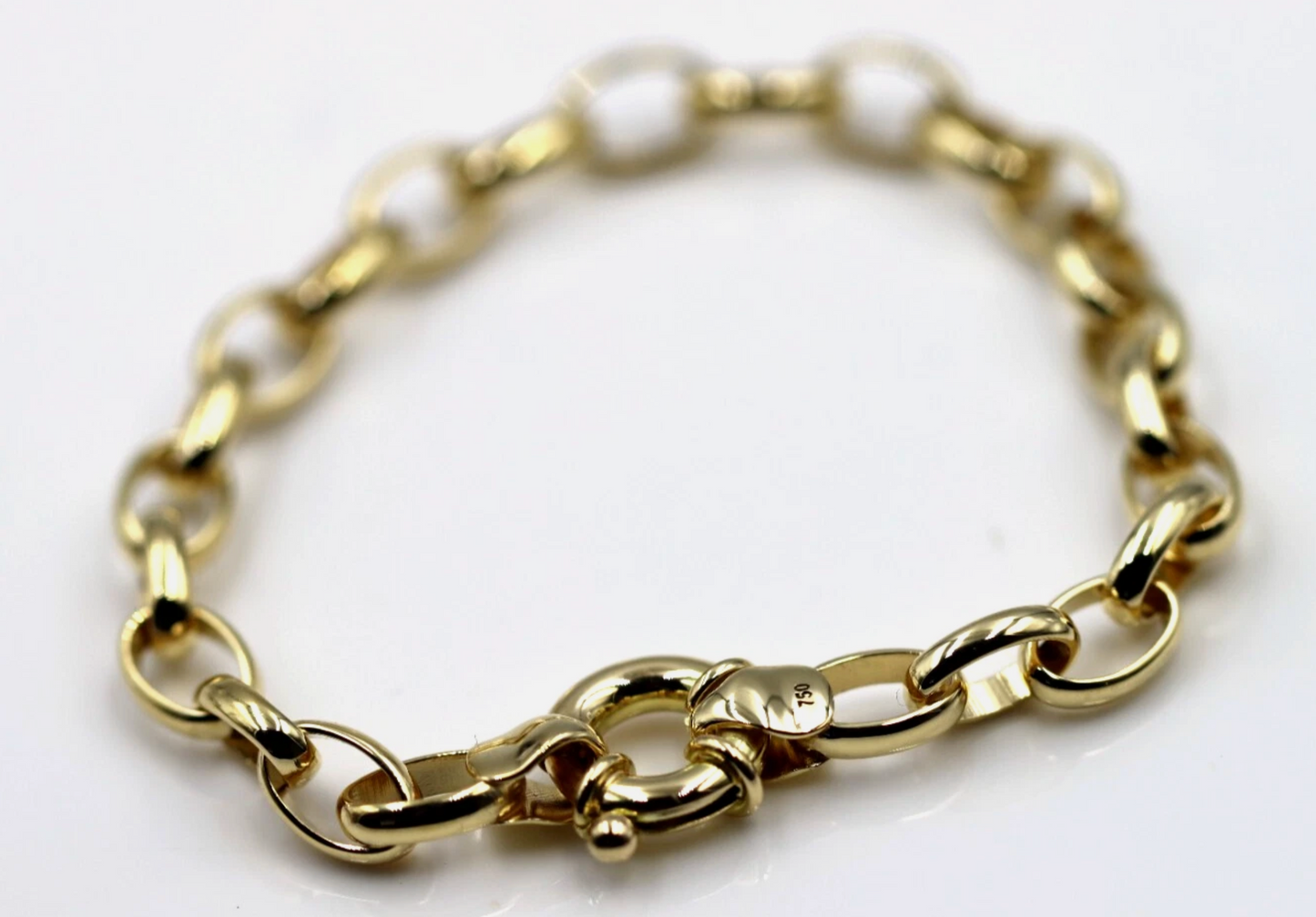 Genuine New Solid 18ct 18k Yellow, Rose or White Gold Oval Belcher Link 19cm Bolt Ring Bracelet