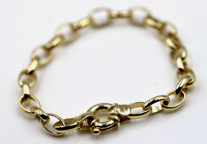 Genuine New Solid 18ct 18k Yellow, Rose or White Gold Oval Belcher Link 19cm Bolt Ring Bracelet
