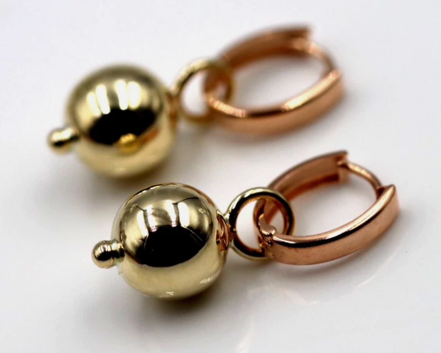 Genuine 9ct Rose + Yellow Gold Hoop 10mm Filigree Ball Huggies Earrings