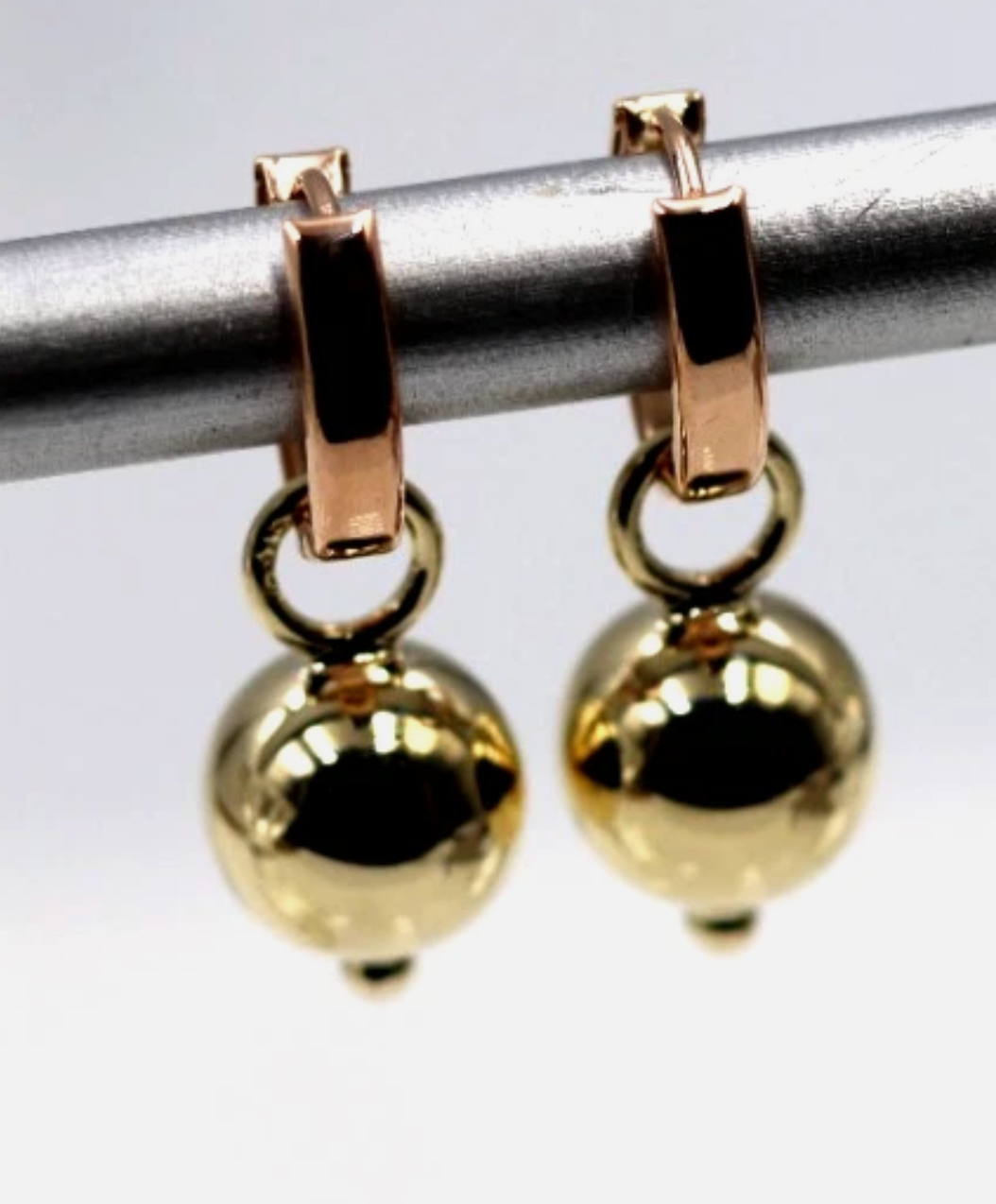 Genuine 9ct Rose + Yellow Gold Hoop 10mm Filigree Ball Huggies Earrings