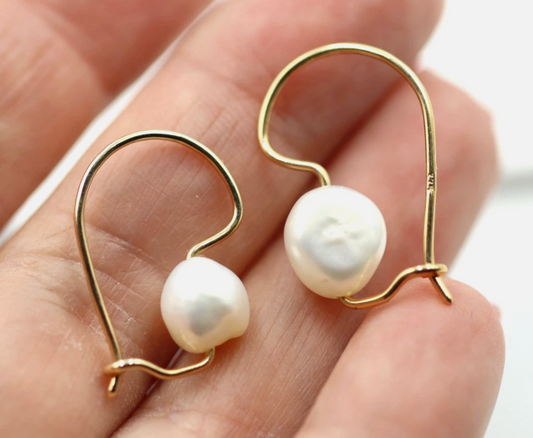 Genuine New 9ct 9k Yellow or Rose Gold 10mm White Baroque Freshwater Pearl Earrings