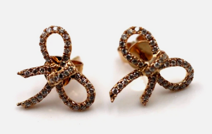Kaedesigns Genuine 18ct 18k Rose Gold Real Diamond Stud Bow Earrings