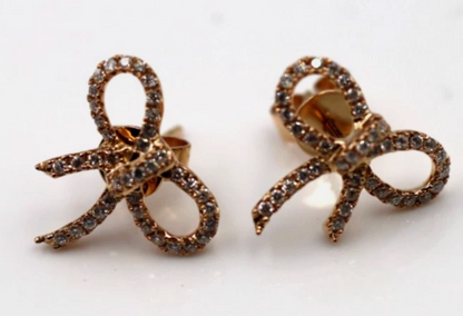 Kaedesigns Genuine 18ct 18k Rose Gold Real Diamond Stud Bow Earrings
