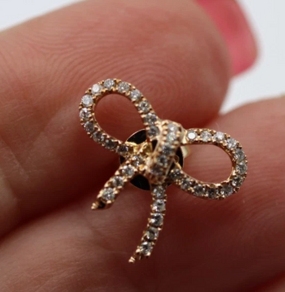 Kaedesigns Genuine 18ct 18k Rose Gold Real Diamond Stud Bow Earrings