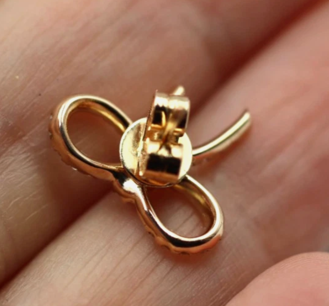 Kaedesigns Genuine 18ct 18k Rose Gold Real Diamond Stud Bow Earrings