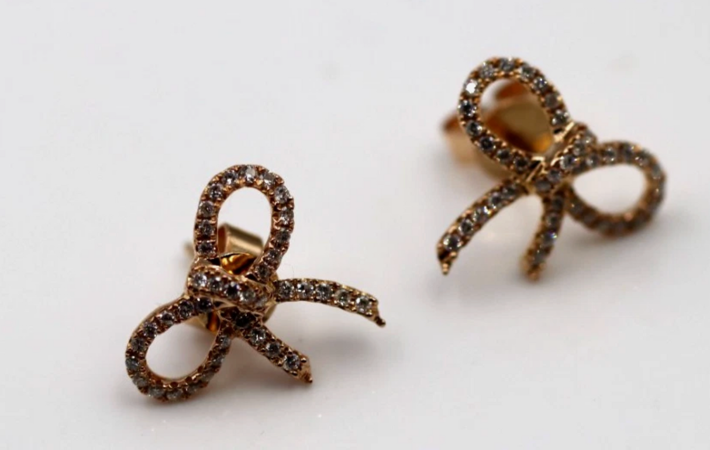 Kaedesigns Genuine 18ct 18k Rose Gold Real Diamond Stud Bow Earrings