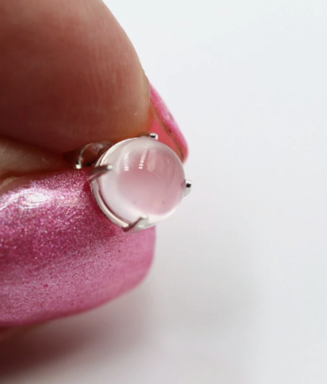 Sterling Silver 925 7mm Pink Cabochon Rose Quartz Studs Earrings