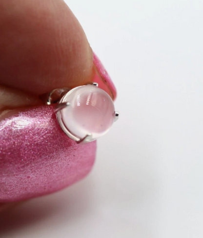 Sterling Silver 925 7mm Pink Cabochon Rose Quartz Studs Earrings