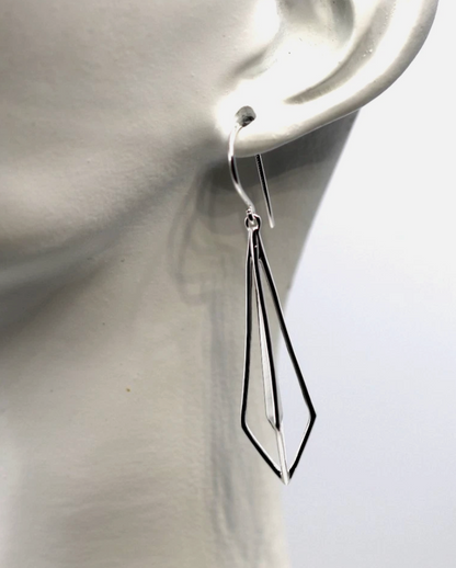 Sterling Silver 925 Open Geometric Hook Centre Drop Earrings