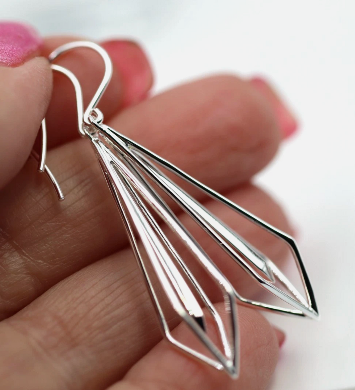 Sterling Silver 925 Open Geometric Hook Centre Drop Earrings
