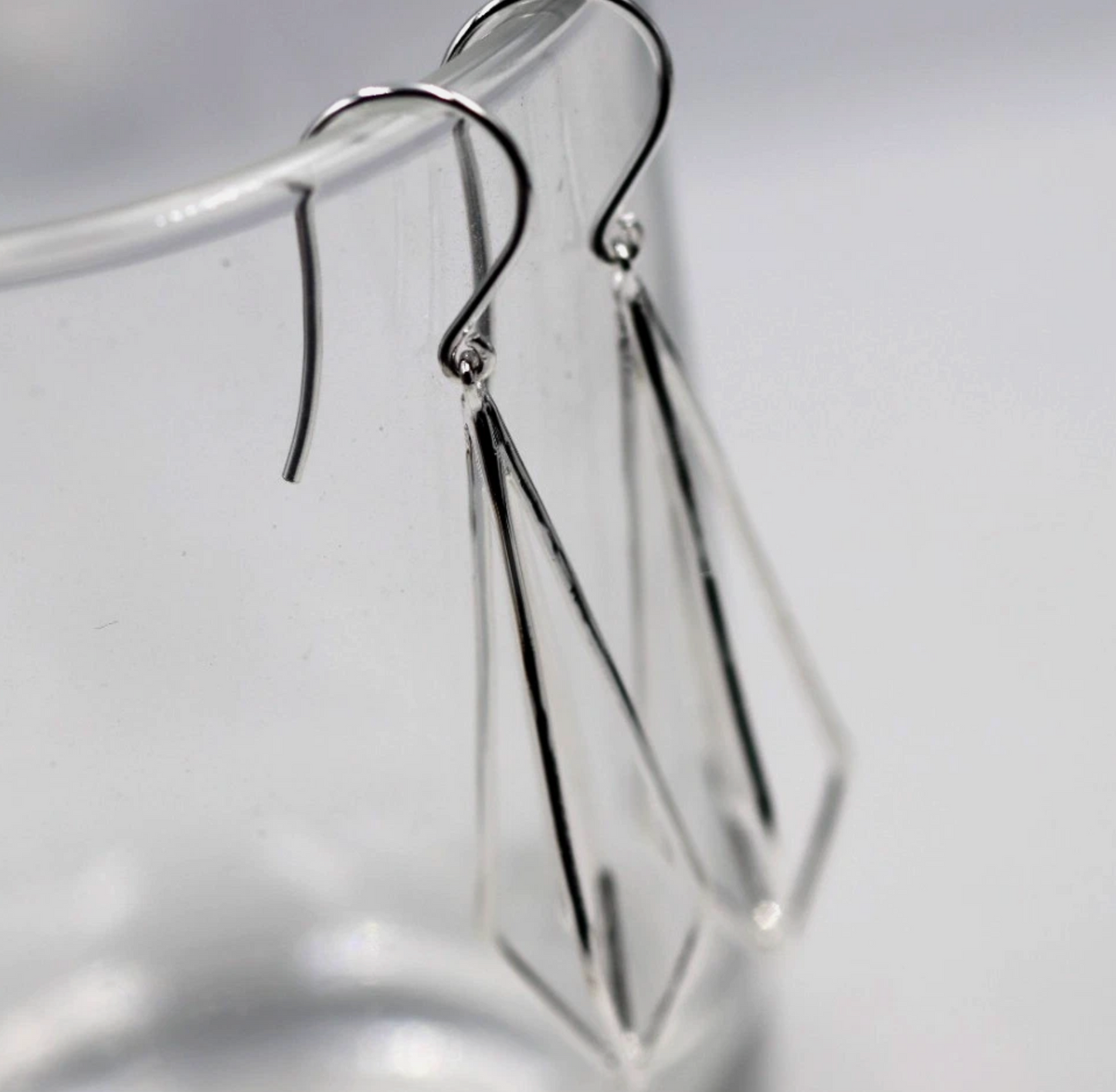 Sterling Silver 925 Open Geometric Hook Centre Drop Earrings
