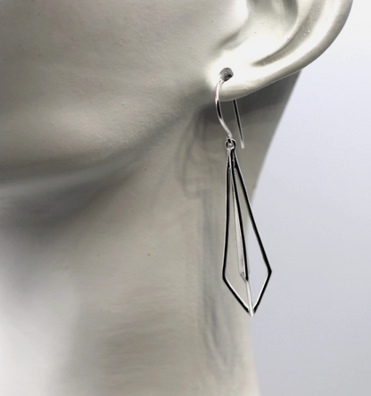 Sterling Silver 925 Open Geometric Hook Centre Drop Earrings
