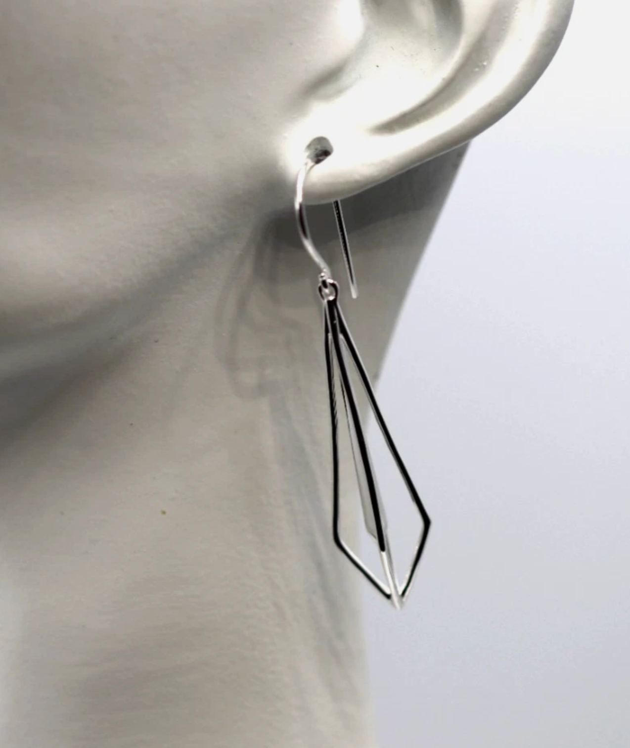 Sterling Silver 925 Open Geometric Hook Centre Drop Earrings