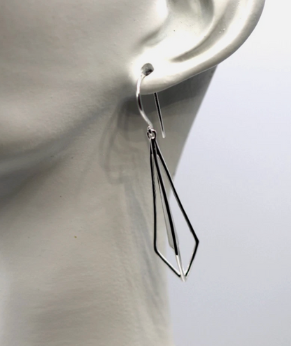 Sterling Silver 925 Open Geometric Hook Centre Drop Earrings