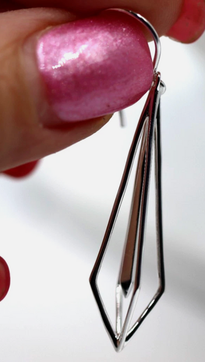 Sterling Silver 925 Open Geometric Hook Centre Drop Earrings