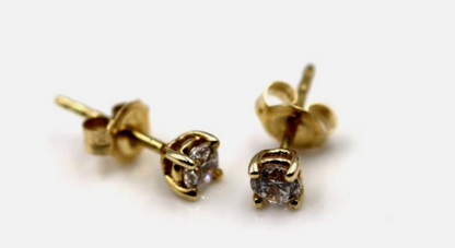 Genuine 9ct 9k 375 Yellow Gold CZ 3.5mm 4 Claw Studs Earrings