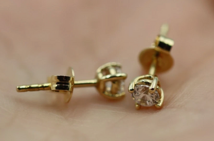 Genuine 9ct 9k 375 Yellow Gold CZ 3.5mm 4 Claw Studs Earrings