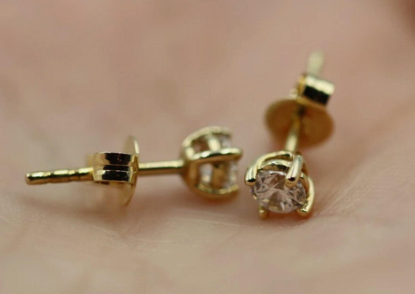 Genuine 9ct 9k 375 Yellow Gold CZ 3.5mm 4 Claw Studs Earrings