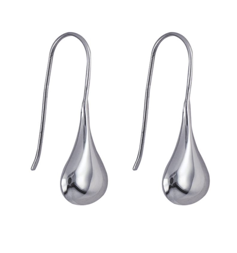 Genuine 925 Sterling Silver Wide Teardrop Tear Drop Hook Earrings