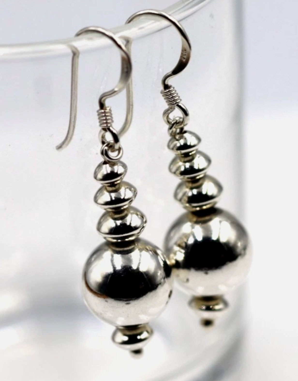 Sterling Silver 925 Fancy Ball 12mm Ball Hook Earrings